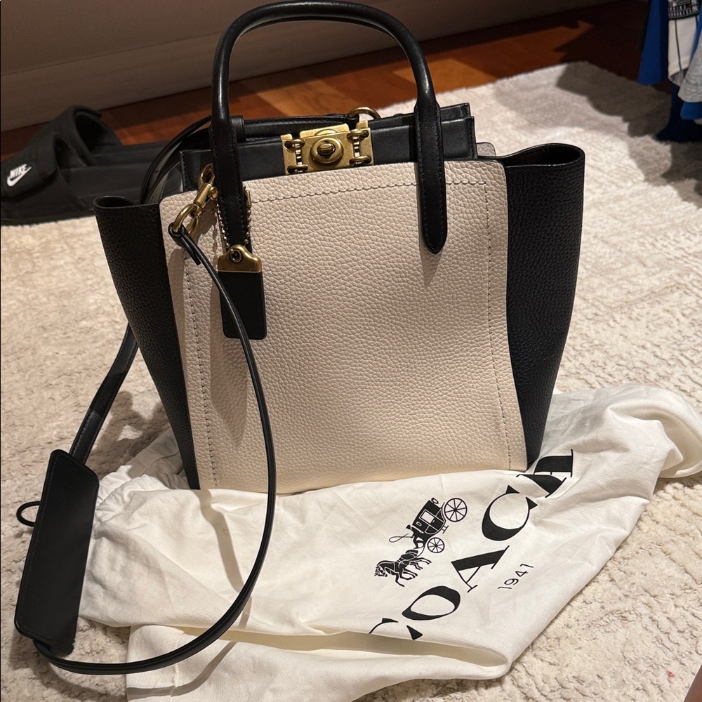 Coach Troupe Tote Black and Cream Satchel